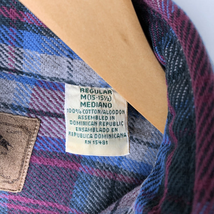 Vintage 90s-00'S St. John's Bay long-sleeved flannel check shirt, size M, men's cotton Red type red-purple Vintage Second Hand