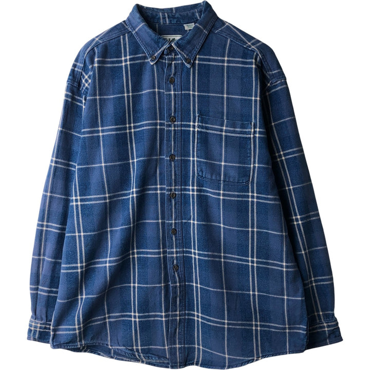 Vintage 80s-90'S LLBean long-sleeved button-down flannel check shirt, men's size XL cotton blue type Vintage Second Hand