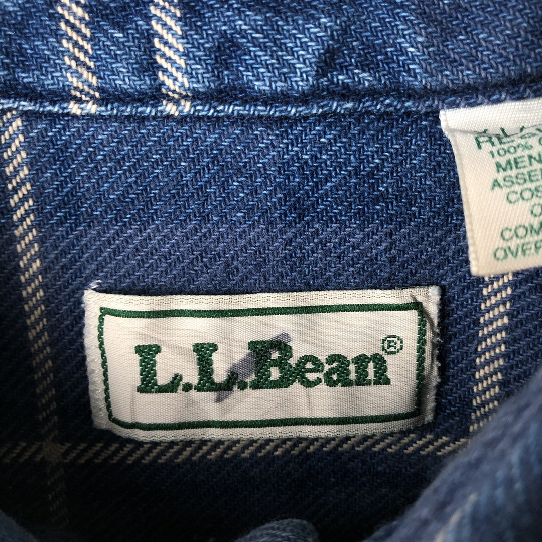 Vintage 80s-90'S LLBean long-sleeved button-down flannel check shirt, men's size XL cotton blue type Vintage Second Hand