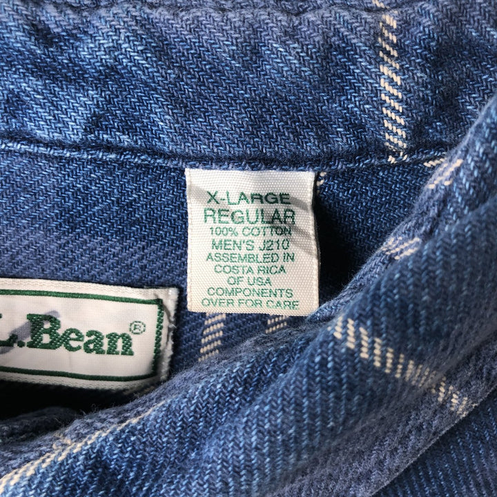 Vintage 80s-90'S LLBean long-sleeved button-down flannel check shirt, men's size XL cotton blue type Vintage Second Hand