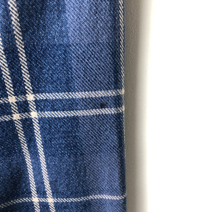 Vintage 80s-90'S LLBean long-sleeved button-down flannel check shirt, men's size XL cotton blue type Vintage Second Hand