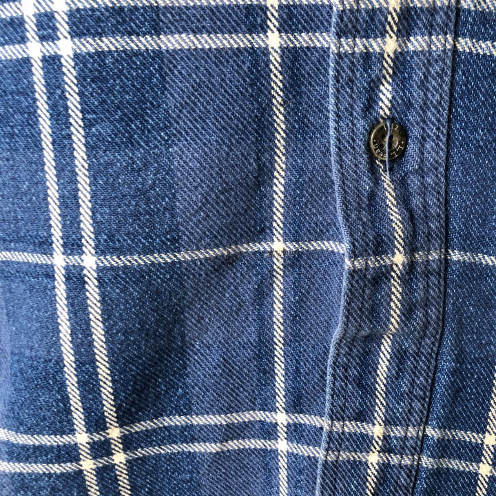 Vintage 80s-90'S LLBean long-sleeved button-down flannel check shirt, men's size XL cotton blue type Vintage Second Hand