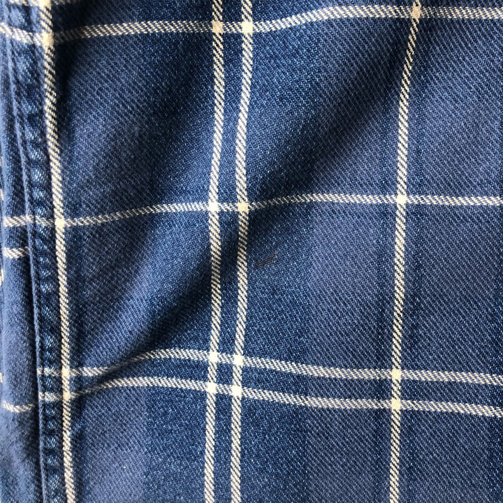 Vintage 80s-90'S LLBean long-sleeved button-down flannel check shirt, men's size XL cotton blue type Vintage Second Hand