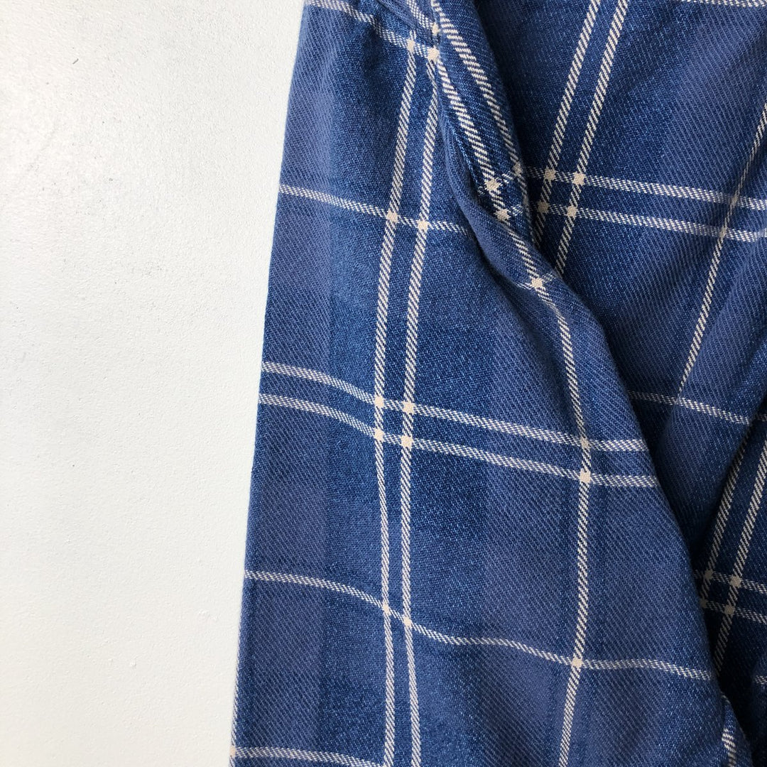 Vintage 80s-90'S LLBean long-sleeved button-down flannel check shirt, men's size XL cotton blue type Vintage Second Hand