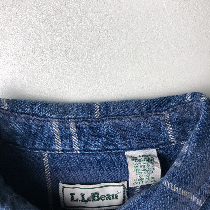 Vintage 80s-90'S LLBean long-sleeved button-down flannel check shirt, men's size XL cotton blue type Vintage Second Hand