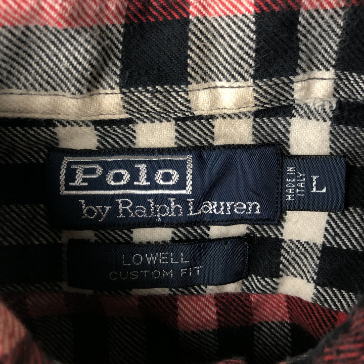 POLO by Ralph Lauren LOWELL CUSTOM FIT long-sleeved Lightflannel check shirt, made in Italy, men's size L cotton navy blue type Vintage Second Hand