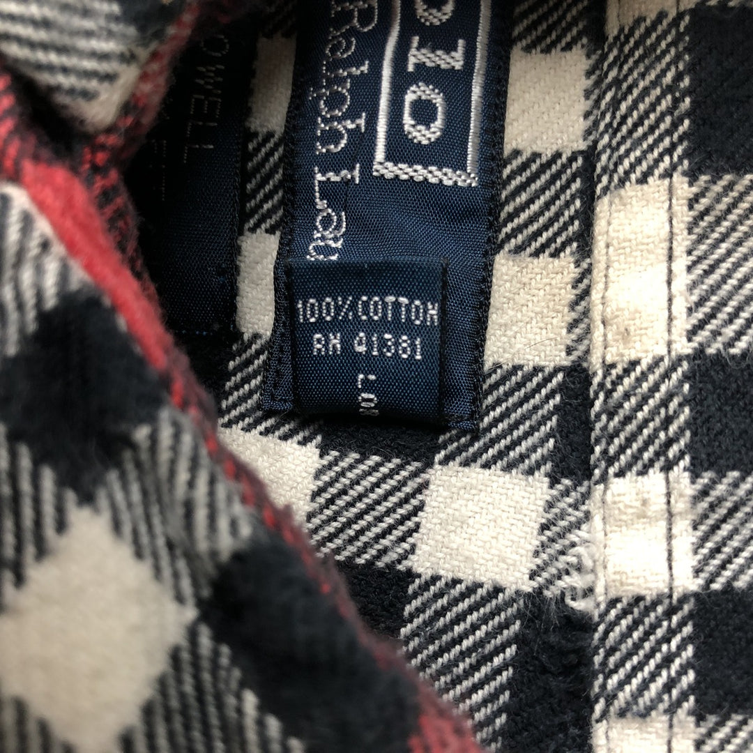 POLO by Ralph Lauren LOWELL CUSTOM FIT long-sleeved Lightflannel check shirt, made in Italy, men's size L cotton navy blue type Vintage Second Hand