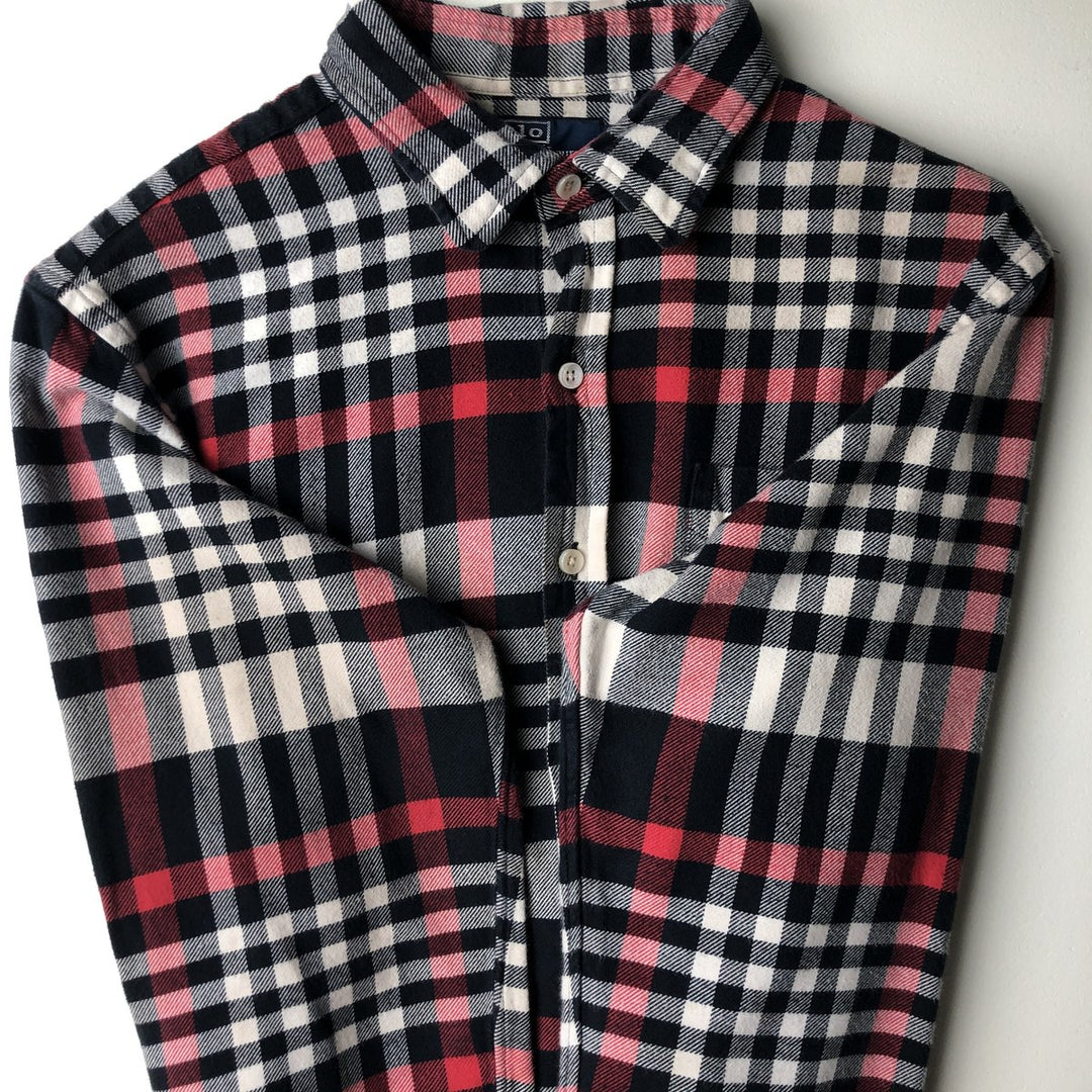 POLO by Ralph Lauren LOWELL CUSTOM FIT long-sleeved Lightflannel check shirt, made in Italy, men's size L cotton navy blue type Vintage Second Hand
