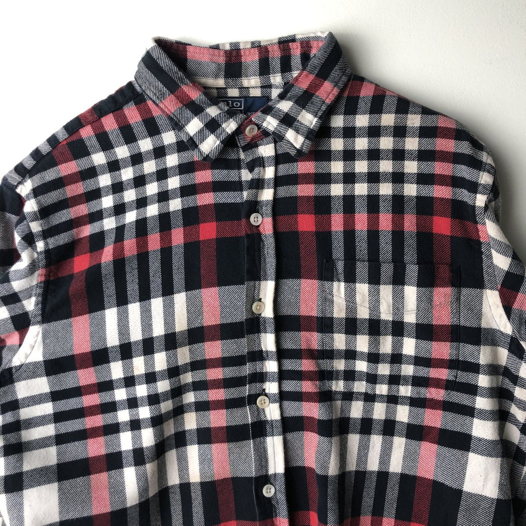 POLO by Ralph Lauren LOWELL CUSTOM FIT long-sleeved Lightflannel check shirt, made in Italy, men's size L cotton navy blue type Vintage Second Hand