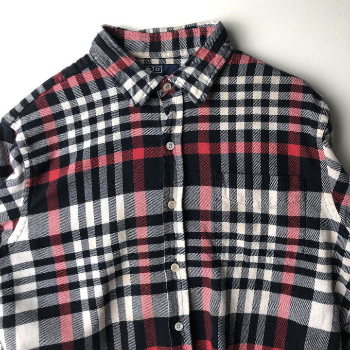 POLO by Ralph Lauren LOWELL CUSTOM FIT long-sleeved Lightflannel check shirt, made in Italy, men's size L cotton navy blue type Vintage Second Hand