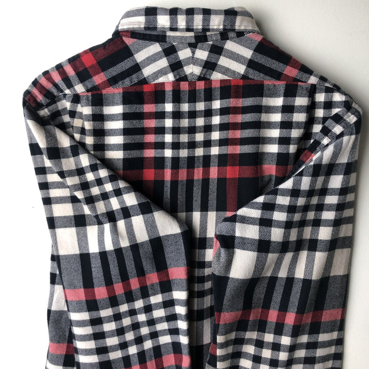 POLO by Ralph Lauren LOWELL CUSTOM FIT long-sleeved Lightflannel check shirt, made in Italy, men's size L cotton navy blue type Vintage Second Hand