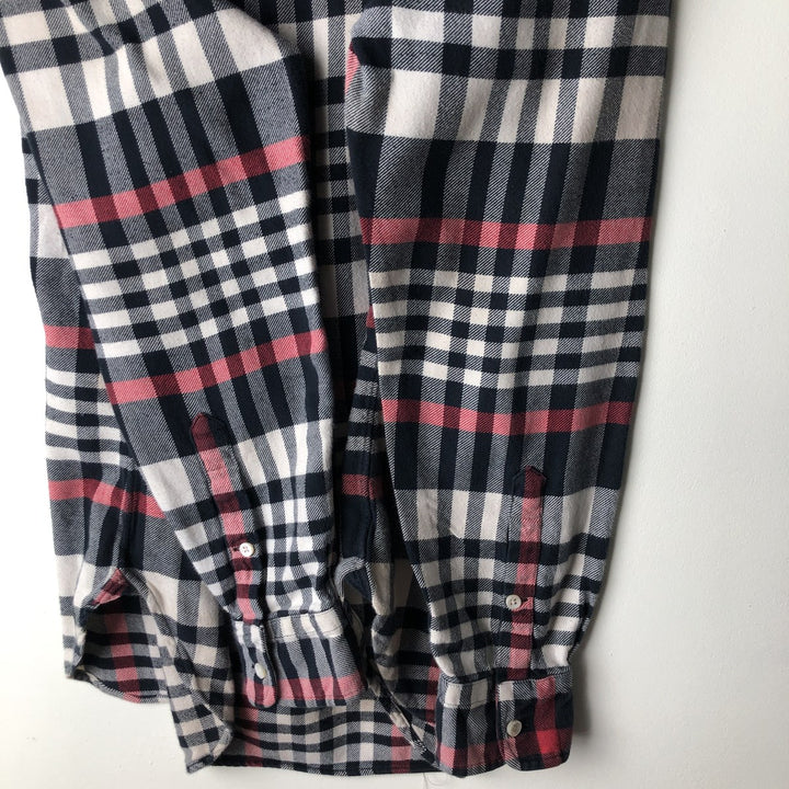 POLO by Ralph Lauren LOWELL CUSTOM FIT long-sleeved Lightflannel check shirt, made in Italy, men's size L cotton navy blue type Vintage Second Hand
