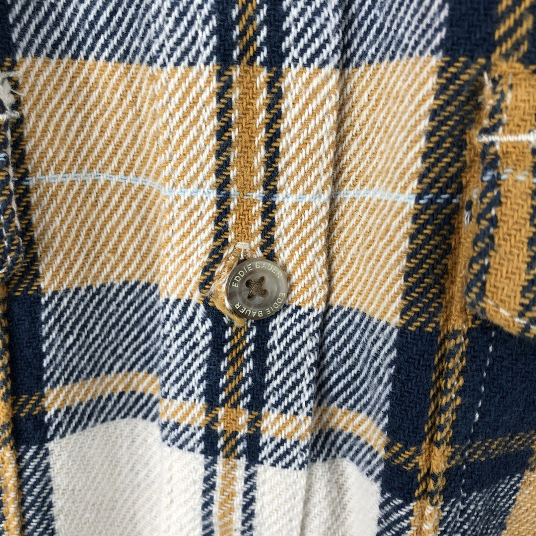 Eddie Bauer Classic Fit Long Sleeve Flannel Check Shirt, Men's Size Small cotton yellow type Vintage Second Hand