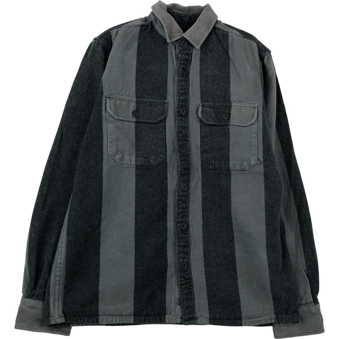 Anti-Blue Stripe Pattern Long Sleeve Flannel Shirt, Women's Size Medium cotton gray type Vintage Second Hand