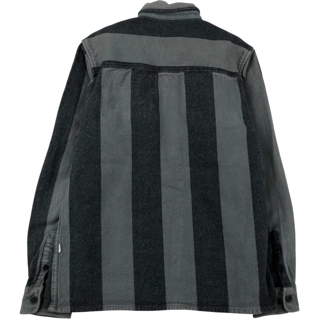 Anti-Blue Stripe Pattern Long Sleeve Flannel Shirt, Women's Size Medium cotton gray type Vintage Second Hand