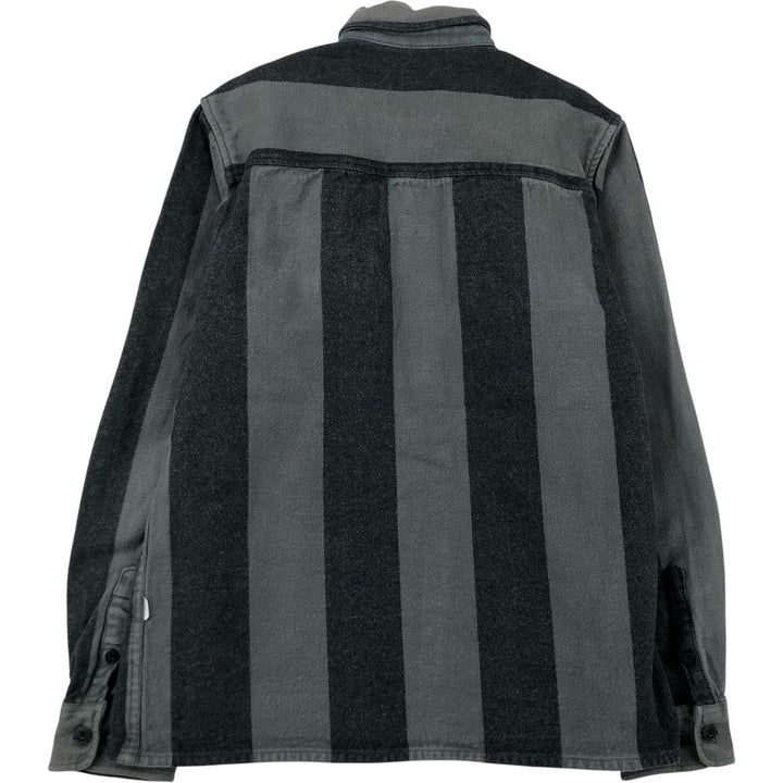 Anti-Blue Stripe Pattern Long Sleeve Flannel Shirt, Women's Size Medium cotton gray type Vintage Second Hand