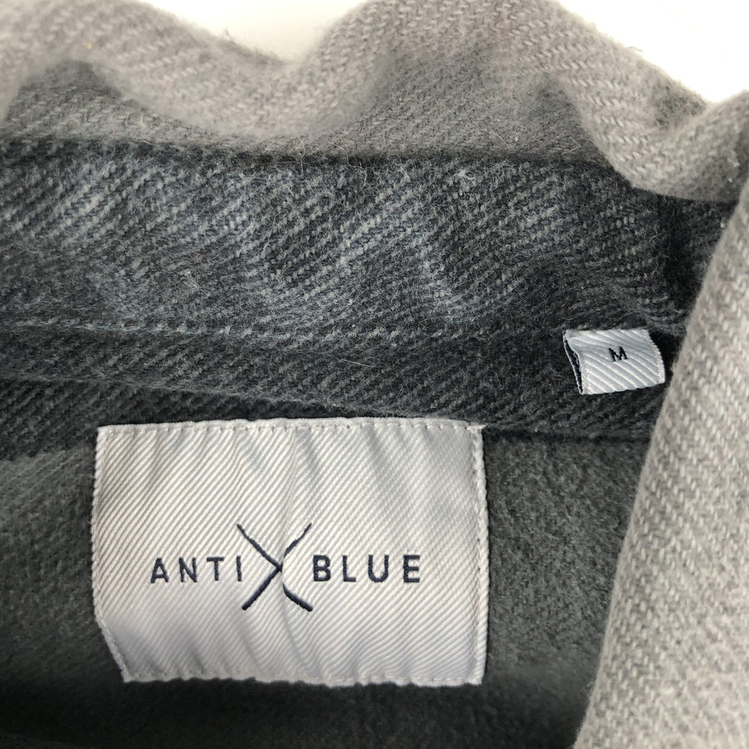 Anti-Blue Stripe Pattern Long Sleeve Flannel Shirt, Women's Size Medium cotton gray type Vintage Second Hand