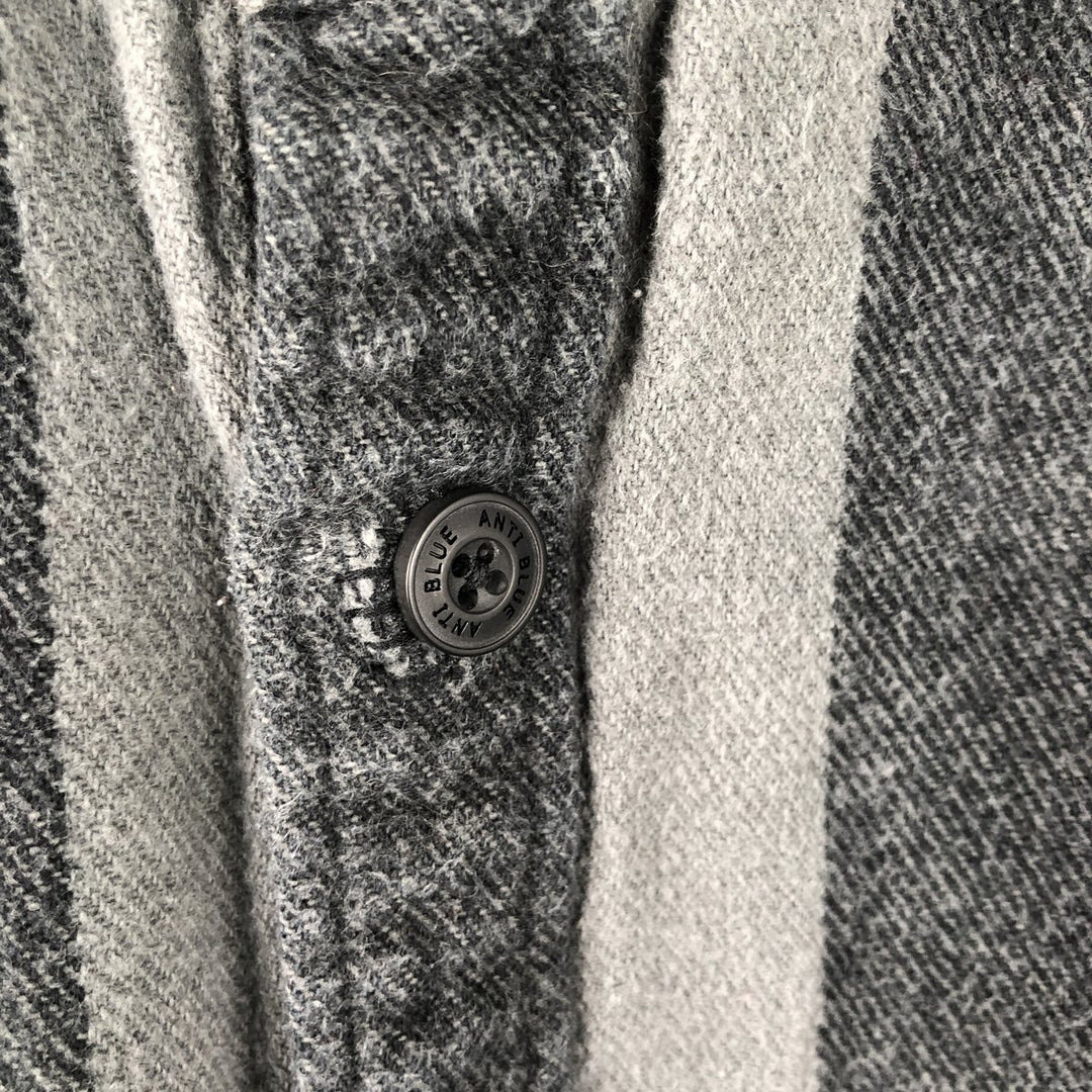 Anti-Blue Stripe Pattern Long Sleeve Flannel Shirt, Women's Size Medium cotton gray type Vintage Second Hand