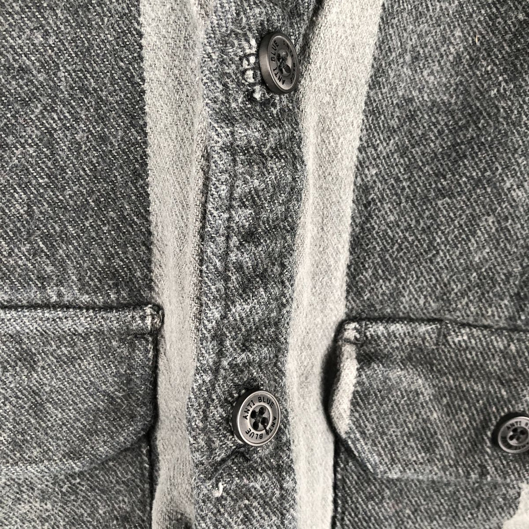 Anti-Blue Stripe Pattern Long Sleeve Flannel Shirt, Women's Size Medium cotton gray type Vintage Second Hand