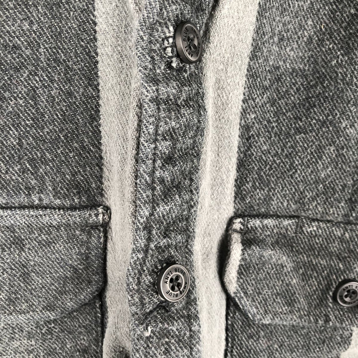 Anti-Blue Stripe Pattern Long Sleeve Flannel Shirt, Women's Size Medium cotton gray type Vintage Second Hand