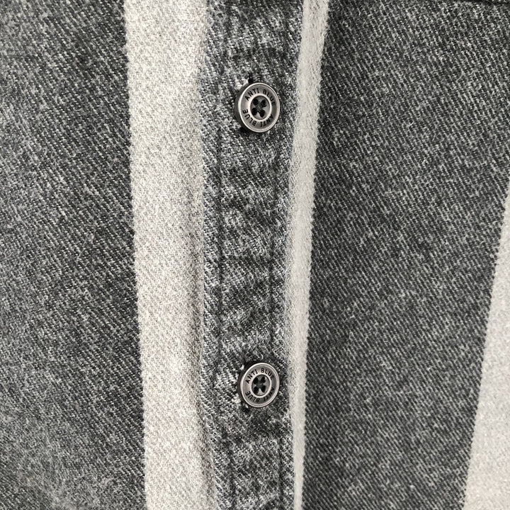 Anti-Blue Stripe Pattern Long Sleeve Flannel Shirt, Women's Size Medium cotton gray type Vintage Second Hand