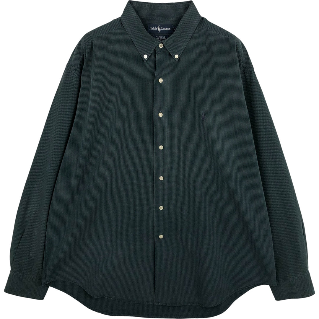 Ralph Lauren MARLOWE gingham check long-sleeve button-down check shirt, men's size XL cotton green type Vintage Second Hand