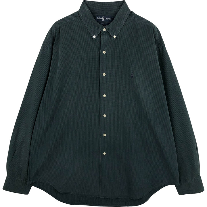 Ralph Lauren MARLOWE gingham check long-sleeve button-down check shirt, men's size XL cotton green type Vintage Second Hand