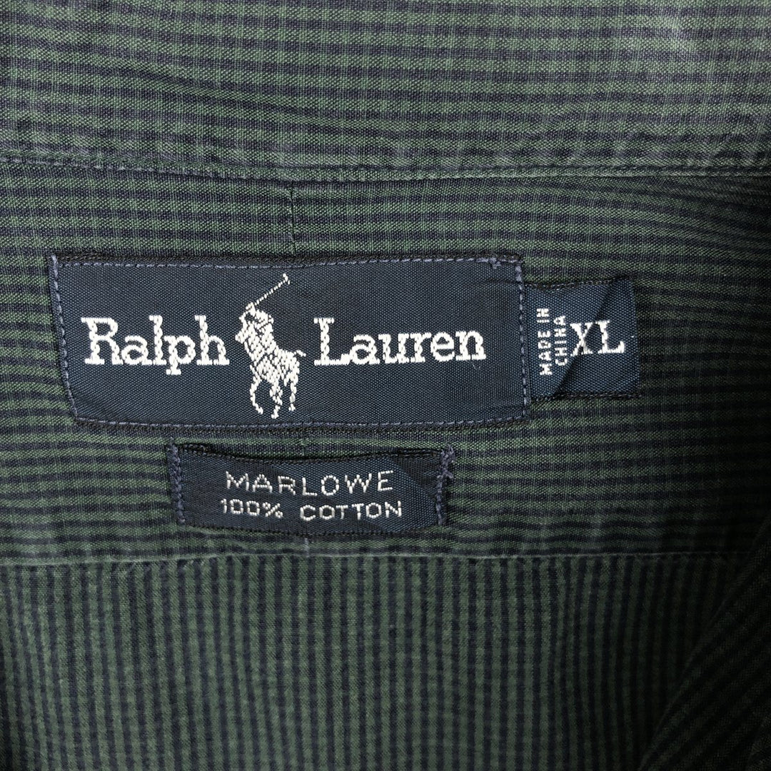 Ralph Lauren MARLOWE gingham check long-sleeve button-down check shirt, men's size XL cotton green type Vintage Second Hand