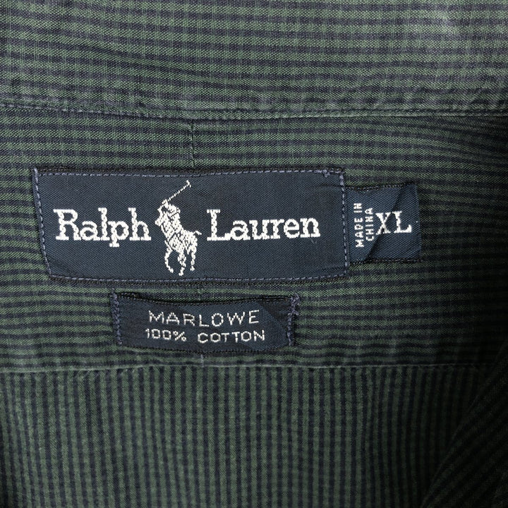 Ralph Lauren MARLOWE gingham check long-sleeve button-down check shirt, men's size XL cotton green type Vintage Second Hand