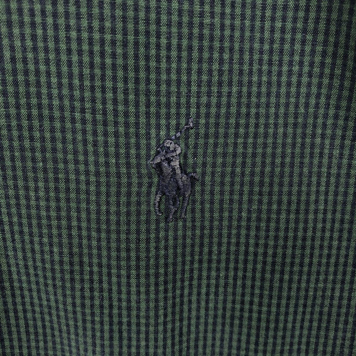 Ralph Lauren MARLOWE gingham check long-sleeve button-down check shirt, men's size XL cotton green type Vintage Second Hand
