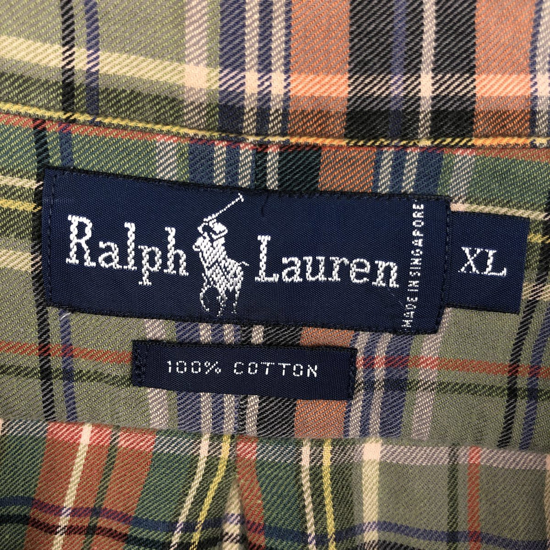 Ralph Lauren long sleeve button down check shirt, men's XL size cotton brown type Vintage Second Hand