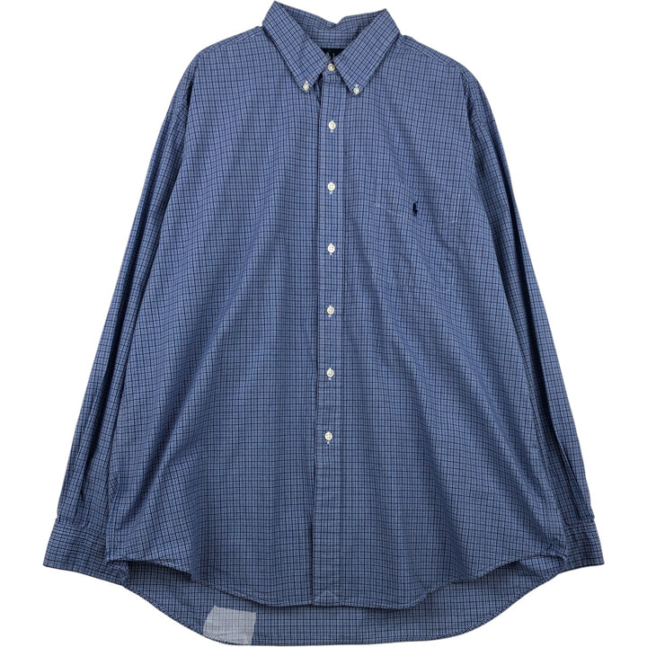 Ralph Lauren BLAKE long sleeve button down check shirt, men's XL size cotton blue type Vintage Second Hand