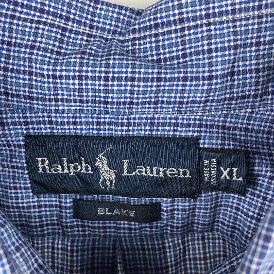 Ralph Lauren BLAKE long sleeve button down check shirt, men's XL size cotton blue type Vintage Second Hand