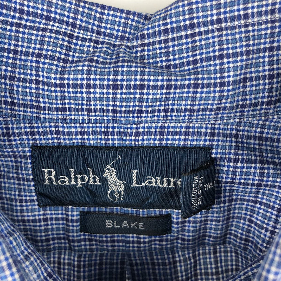 Ralph Lauren BLAKE long sleeve button down check shirt, men's XL size cotton blue type Vintage Second Hand
