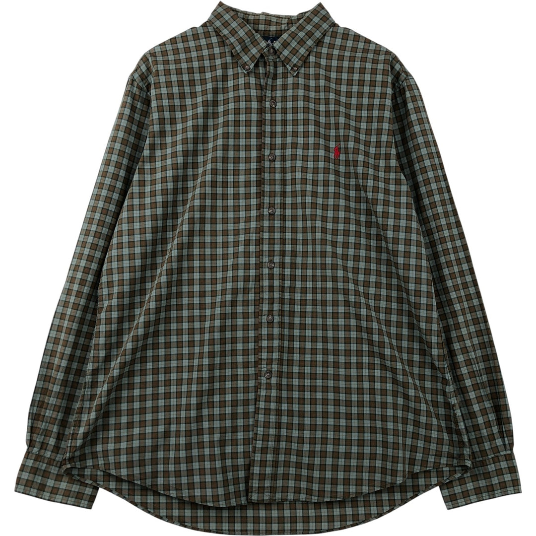 Ralph Lauren CUSTOM FIT long sleeve button down check shirt men's XL size cotton Khaki type Vintage Second Hand