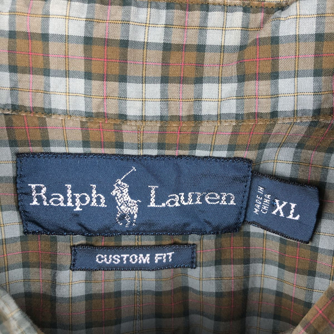 Ralph Lauren CUSTOM FIT long sleeve button down check shirt men's XL size cotton Khaki type Vintage Second Hand