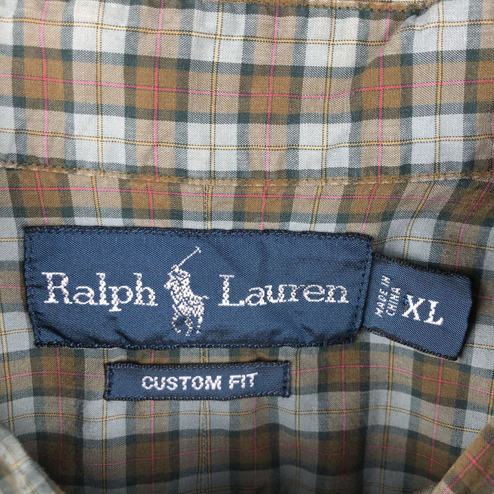 Ralph Lauren CUSTOM FIT long sleeve button down check shirt men's XL size cotton Khaki type Vintage Second Hand