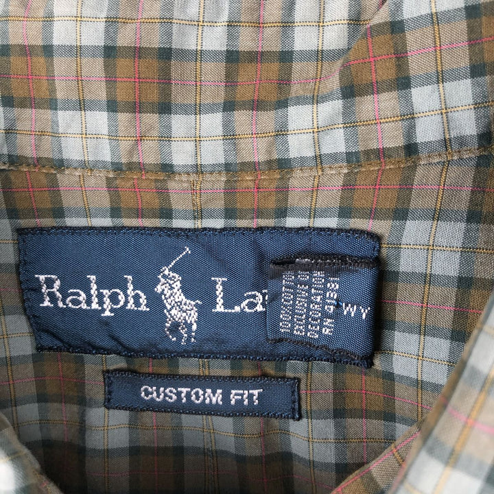 Ralph Lauren CUSTOM FIT long sleeve button down check shirt men's XL size cotton Khaki type Vintage Second Hand