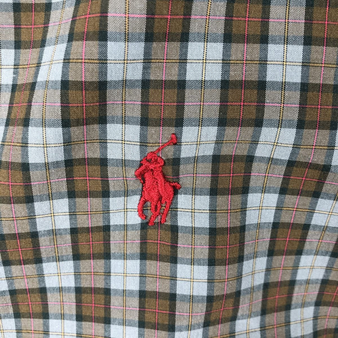 Ralph Lauren CUSTOM FIT long sleeve button down check shirt men's XL size cotton Khaki type Vintage Second Hand