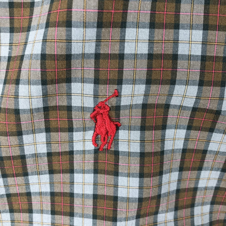 Ralph Lauren CUSTOM FIT long sleeve button down check shirt men's XL size cotton Khaki type Vintage Second Hand
