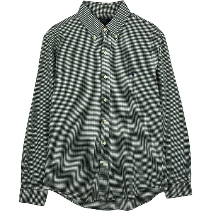 Ralph Lauren Slim Fit Gingham Check Long Sleeve Button-Down Shirt, Men's Size Medium cotton green type Vintage Second Hand