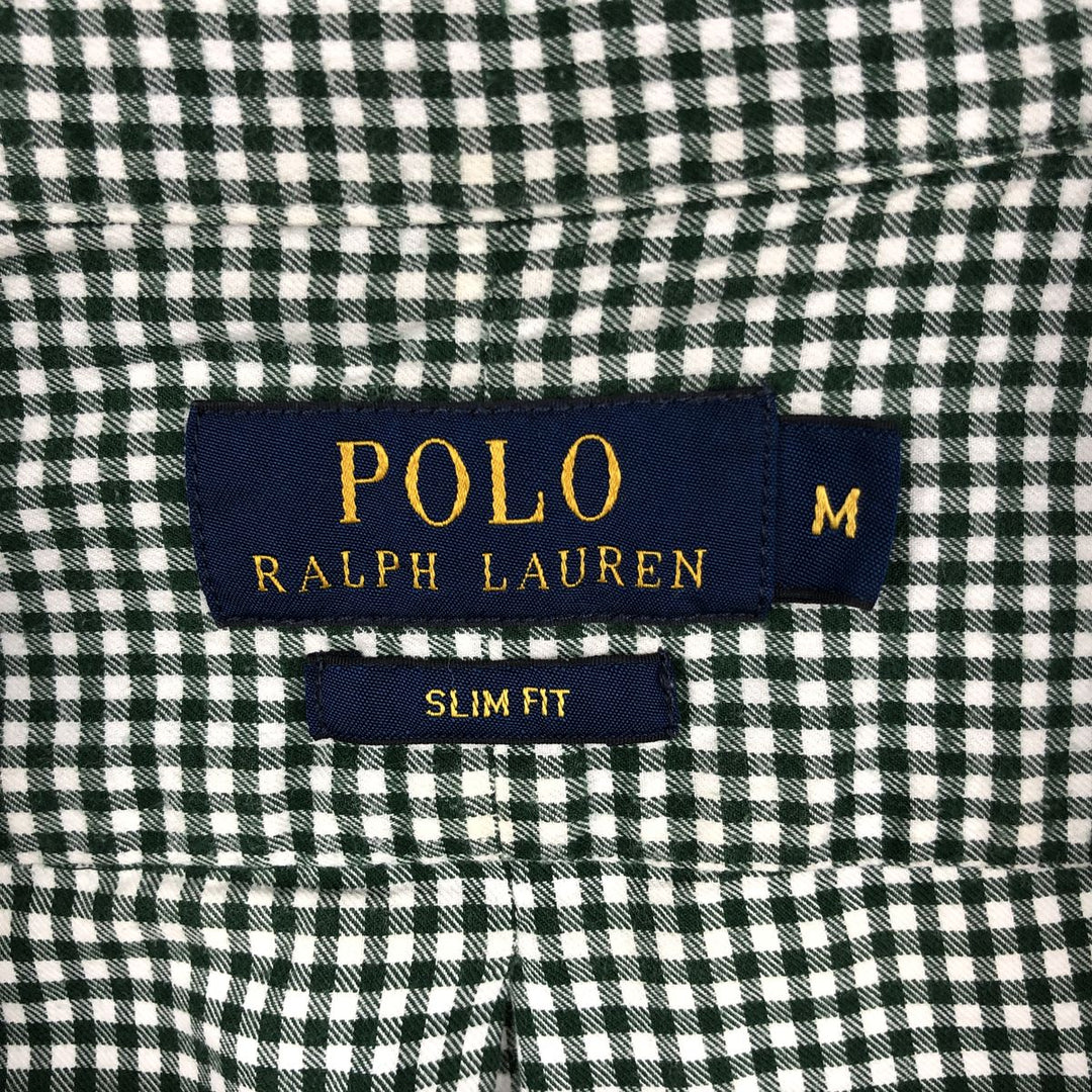 Ralph Lauren Slim Fit Gingham Check Long Sleeve Button-Down Shirt, Men's Size Medium cotton green type Vintage Second Hand