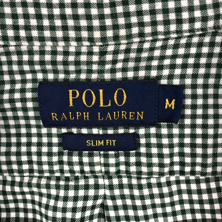 Ralph Lauren Slim Fit Gingham Check Long Sleeve Button-Down Shirt, Men's Size Medium cotton green type Vintage Second Hand