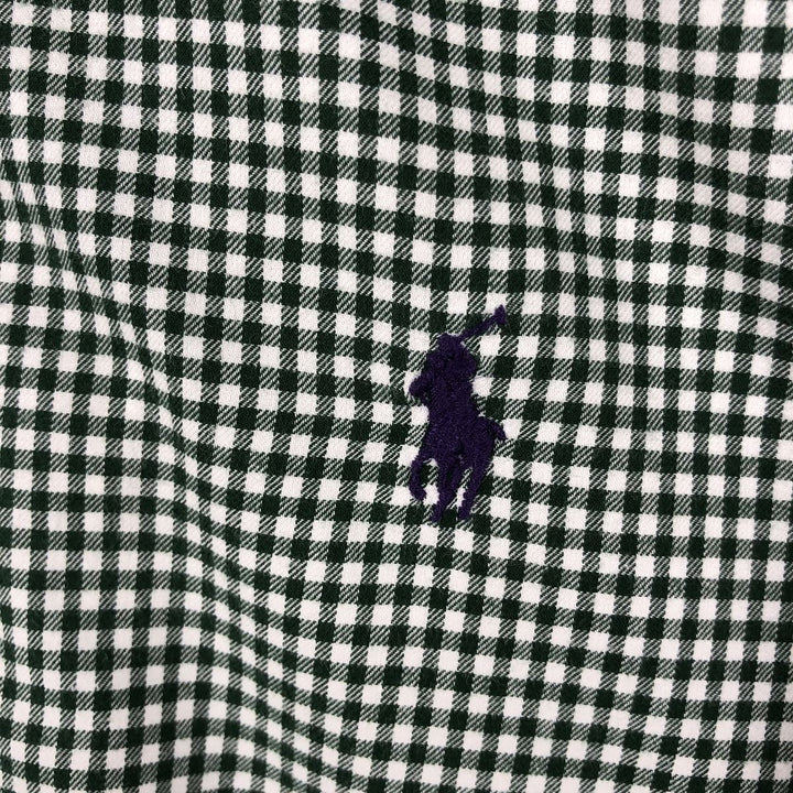 Ralph Lauren Slim Fit Gingham Check Long Sleeve Button-Down Shirt, Men's Size Medium cotton green type Vintage Second Hand