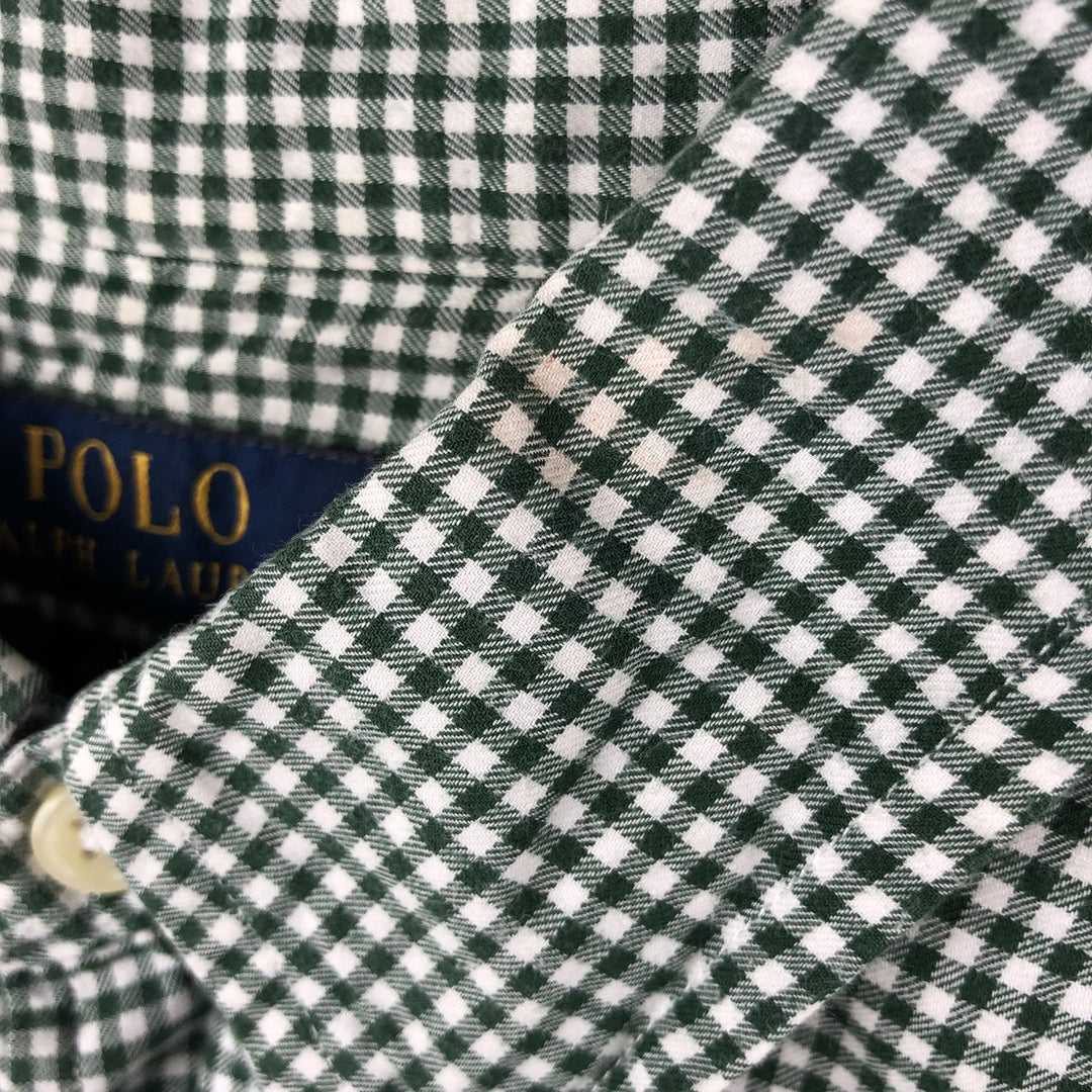 Ralph Lauren Slim Fit Gingham Check Long Sleeve Button-Down Shirt, Men's Size Medium cotton green type Vintage Second Hand
