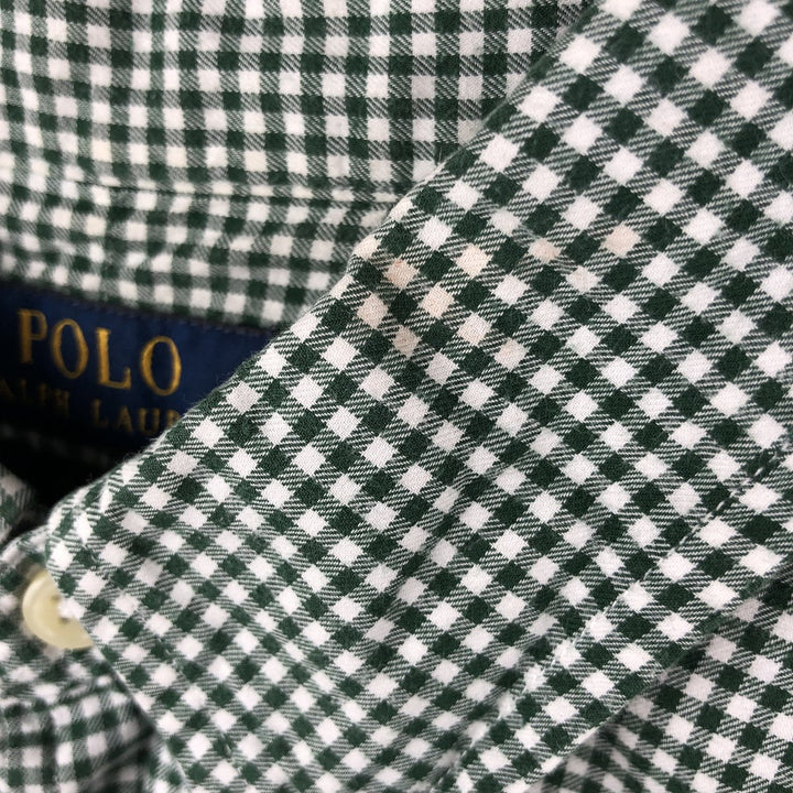 Ralph Lauren Slim Fit Gingham Check Long Sleeve Button-Down Shirt, Men's Size Medium cotton green type Vintage Second Hand