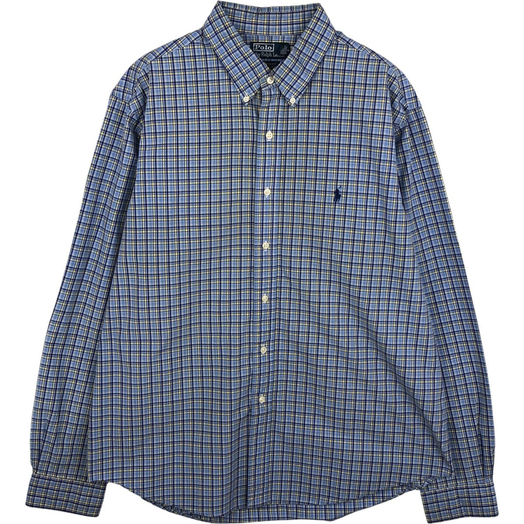 Ralph Lauren POLO by Ralph Lauren CUSTOM FIT long-sleeved button-down check shirt, men's size XL cotton Blue type light blue Vintage Second Hand