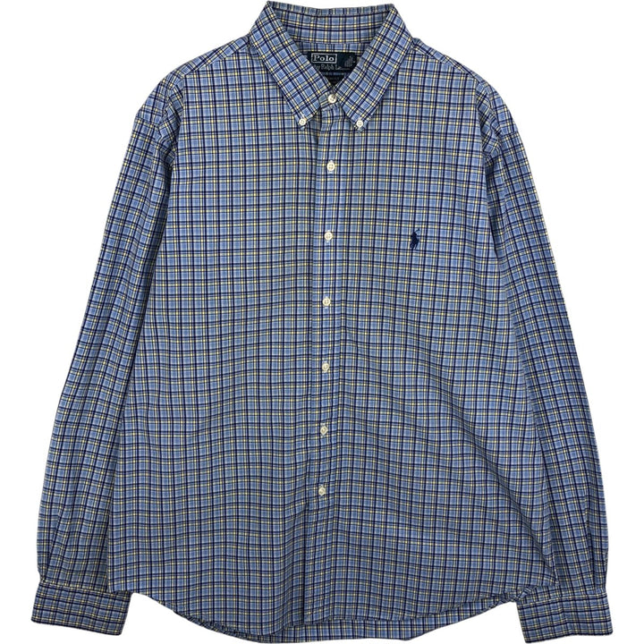 Ralph Lauren POLO by Ralph Lauren CUSTOM FIT long-sleeved button-down check shirt, men's size XL cotton Blue type light blue Vintage Second Hand