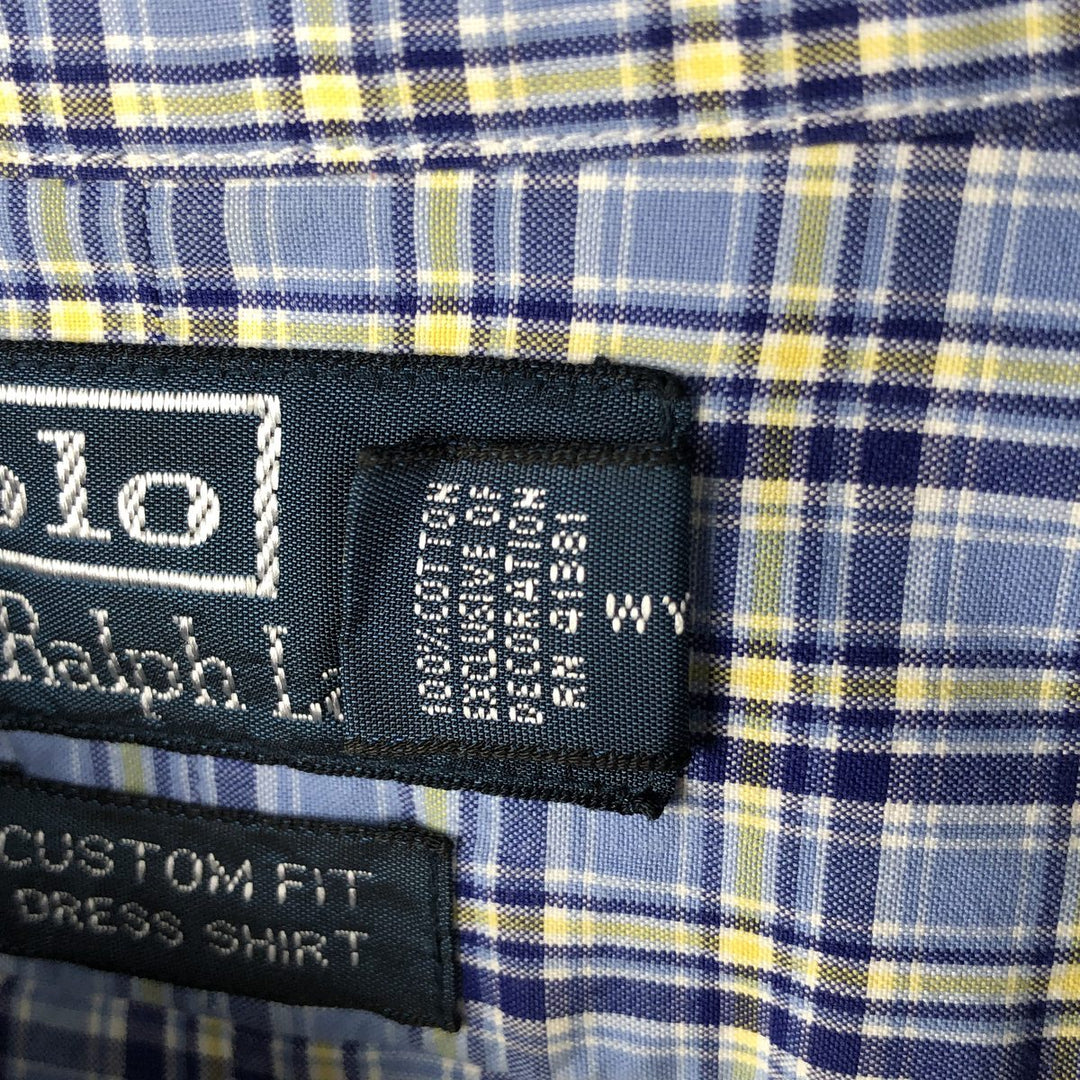 Ralph Lauren POLO by Ralph Lauren CUSTOM FIT long-sleeved button-down check shirt, men's size XL cotton Blue type light blue Vintage Second Hand