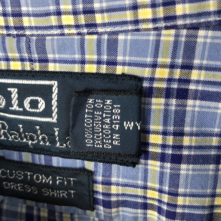 Ralph Lauren POLO by Ralph Lauren CUSTOM FIT long-sleeved button-down check shirt, men's size XL cotton Blue type light blue Vintage Second Hand